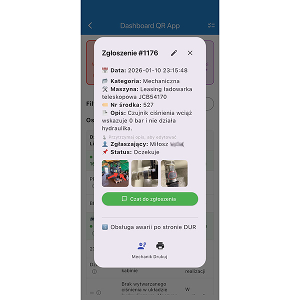 Aplikacja mobilna - szczegóły zgłoszenia